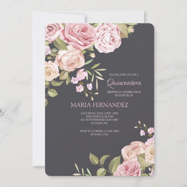 Rose Quinceañera Invitation (Front)