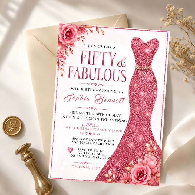 Rose Red 50th Birthday Invitation (Creator Uploaded)