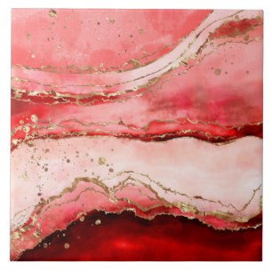 Rose Red Abstract Watercolor Tile