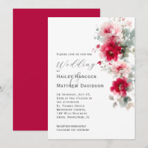 Rose Red and Pink Floral Wedding Invitation