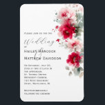 Rose Red and Pink Floral Wedding Invitation Magnet<br><div class="desc">This watercolor painting bursts with contrast and elegance. The flowers—mostly in shades of pink and red—feel lush and expressive, with delicate touches of white and light blue adding softness and depth. The leaves, painted in pale green and white, offer a gentle counterbalance to the vivid blooms. Against the stark black...</div>