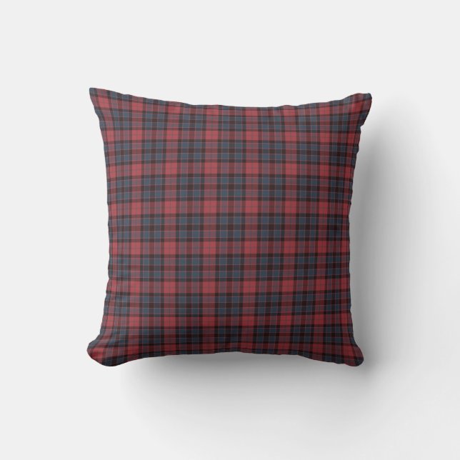 Rose Red Blue Black Plaid Tartan Cushion (Front)