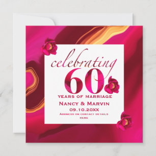 Rose red floral elegant 60th wedding anniversary invitation