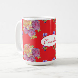 Rose Red Floral Roses Vintage Garden Womans Retro Coffee Mug