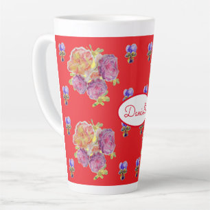 Rose Red Floral Roses Vintage Garden Womans Retro  Latte Mug
