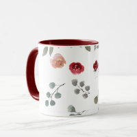 Rose, red, flowers, floral, mug, cups