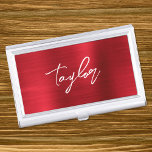 Rose Red Foil Modern Brush Script First Name Business Card Holder<br><div class="desc">A first name business card case holder for her. The script is a lovely, brush stroke modern handwritten script that is a perfect gift. The decorative brush stroke style can be centred if your given name needs a different placement than this popular millennial first name for girls. You may also...</div>