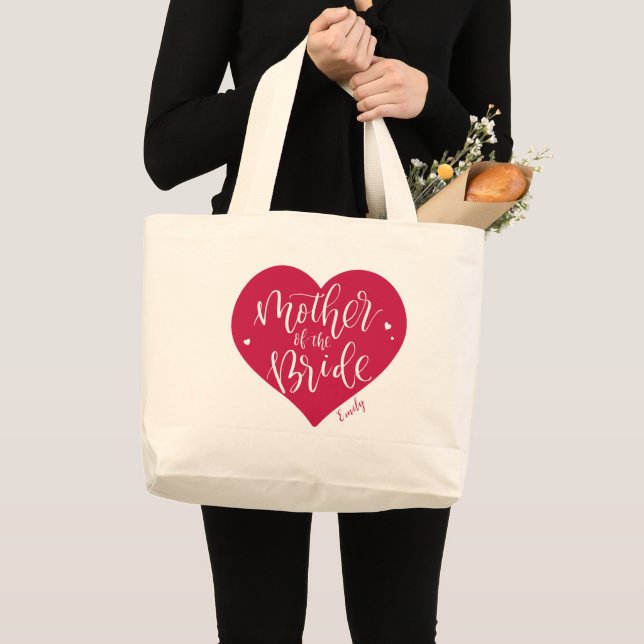 Rose red heart and script mother of the bride large tote bag (Front (Product))
