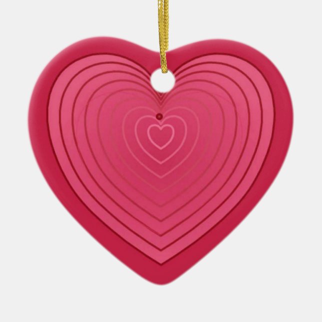 Rose red heart on a deeper red background ceramic tree decoration (Front)