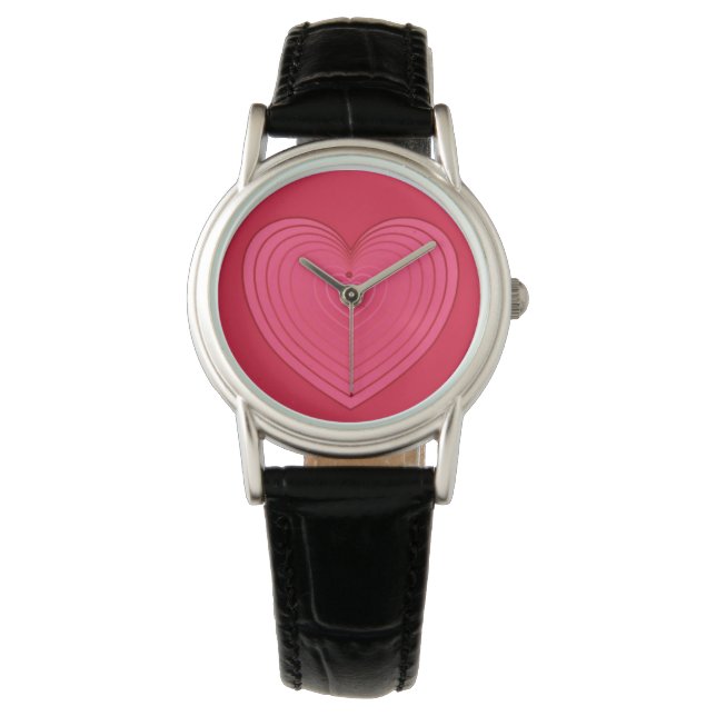 Rose red heart on a deeper red background watch (Front)