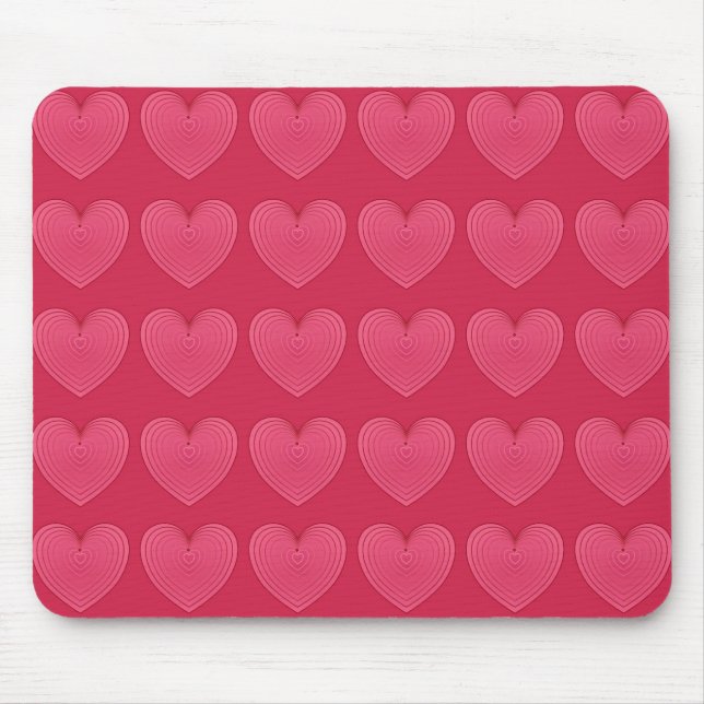 Rose red hearts on a deeper red background mouse mat (Front)