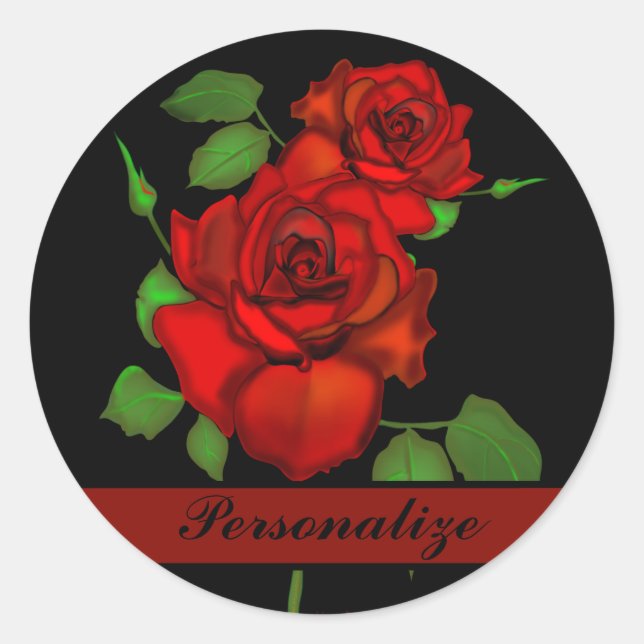 Rose Red Illustration Personalise Classic Round Sticker (Front)