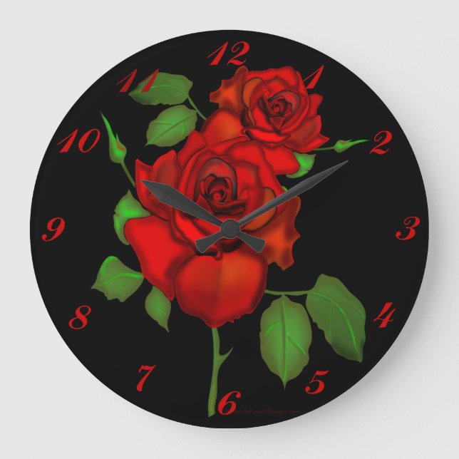 Rose Red Illustration Wall Clock (Front)