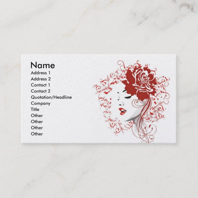 rose_red, Name, Address 1, Address 2, Contact 1... Business Card (Front)