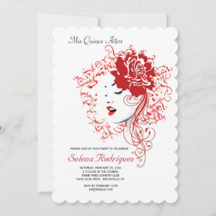 Rose Red Quinceañera Invitation