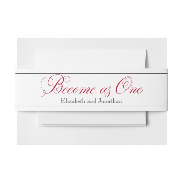 Rose Red Script Become as One Wedding Belly Band Invitation Belly Band (Front Example)