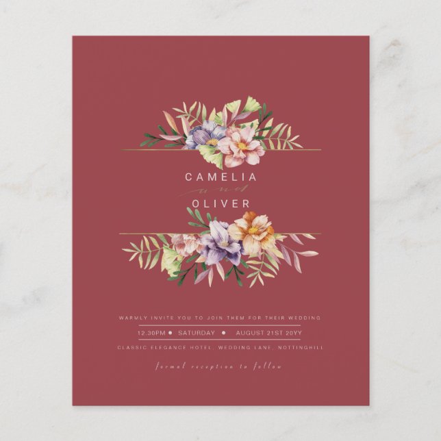 Rose Red Summer Floral Wedding Invite QR Code Flyer (Front)