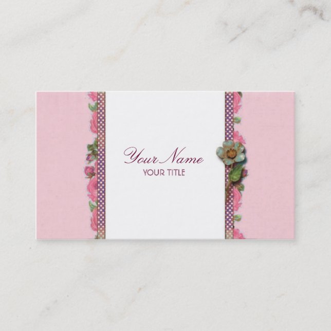 Rose Ribbon Business Card (Pink) (Front)