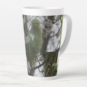 Rose-ringed Parakeet in Blossom Tree Latte Mug