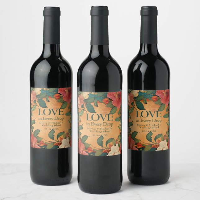🌹 Rose Romance: Art Nouveau Splendour Wine Label (Bottles)