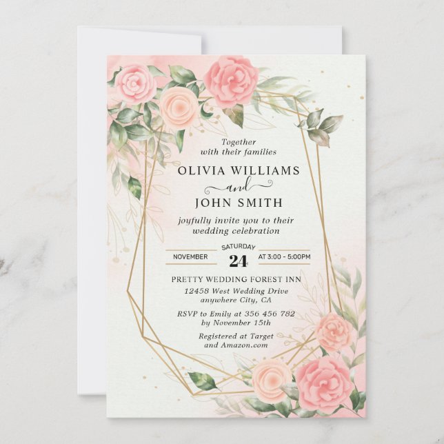 Rose Romantic Watercolor Wedding Pink F019 Invitation (Front)