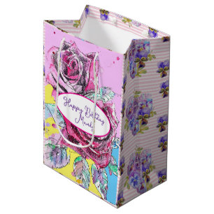 Rose Roses flower floral Watercolor Birthday Women Medium Gift Bag