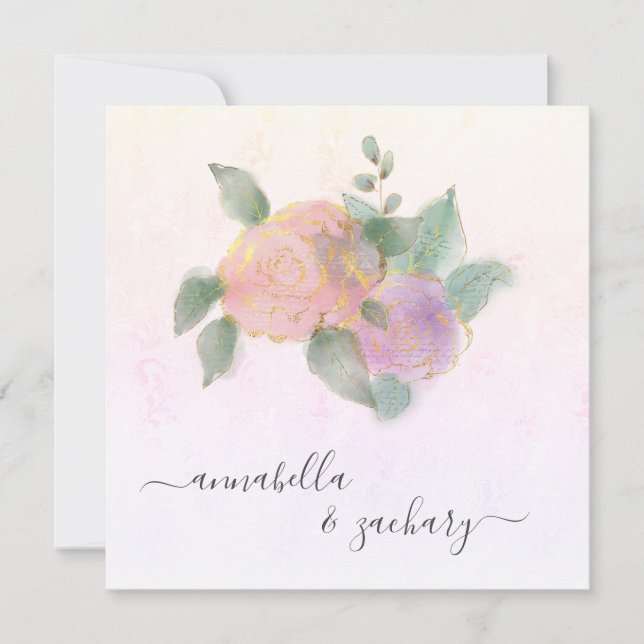 *~* ROSE + RSVP QR  Gold Glitter -  AR12 Wedding I Invitation (Front)