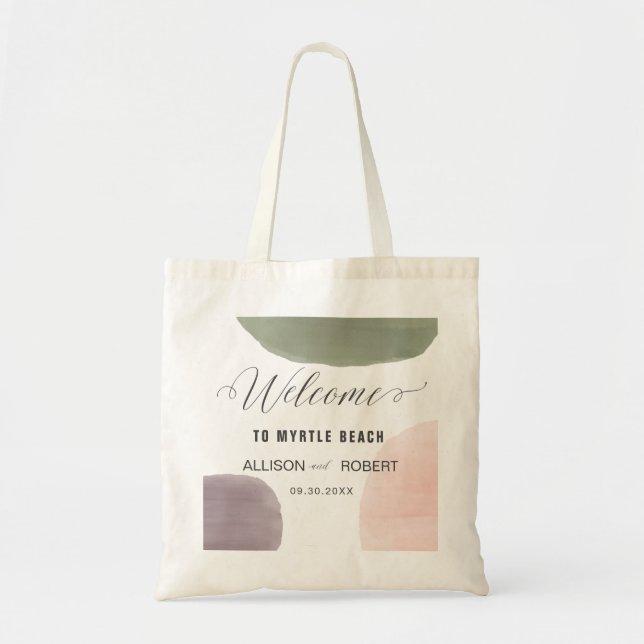 Rose, Sage, Grape Watercolor Wedding Welcome Bag, Tote Bag (Front)