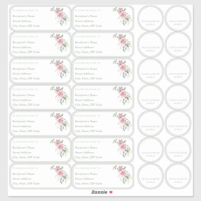 Rose sage green Individual name address + sticker (Sheet)