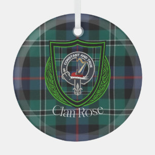 Rose Scottish Clan Tartan & Crest Glass Tree Decoration