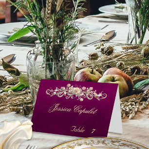 Rose Scroll & Heart Monogram - Plum Place Card
