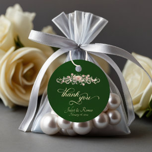 Rose Scroll & Monogram - Circle Blue Favour Tags