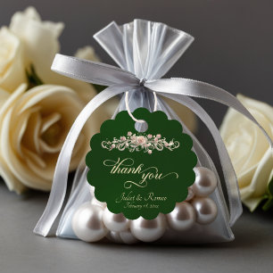 Rose Scroll & Monogram - Scalloped Emerald Favour Tags