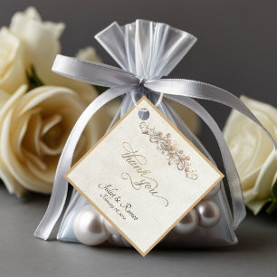 Rose Scroll & Monogram - Square Cream Favour Tags
