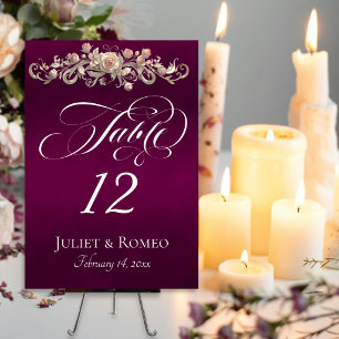 Rose Scroll - Plum Table Number