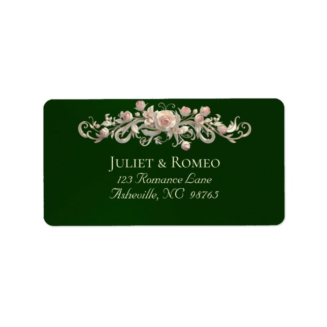 Rose Scroll Return Address - Emerald Label (Front)