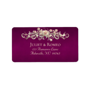Rose Scroll Return Address - Plum Label
