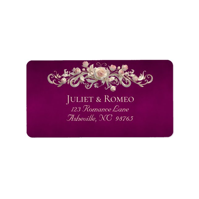 Rose Scroll Return Address - Plum Label (Front)