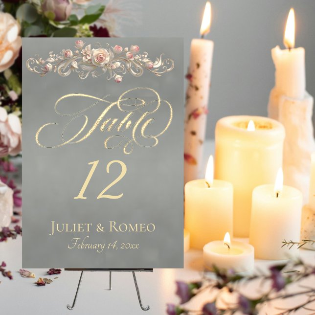 Rose Scroll & Ribbon - Sage Table Number (Creator Uploaded)