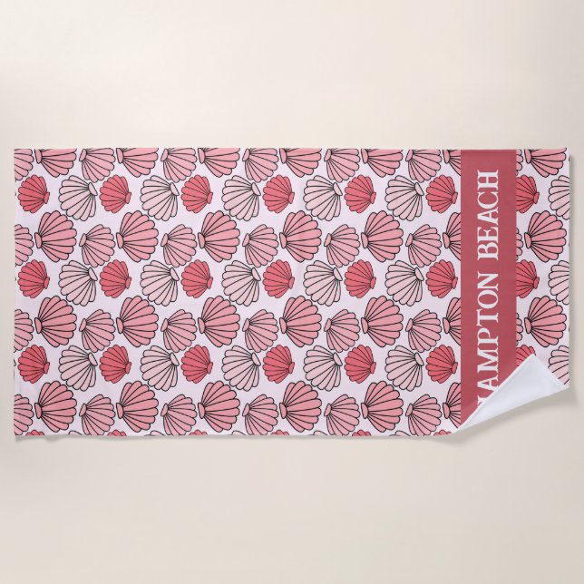 Rose Seashell Pattern Beach Towel – Custom Text (Front)