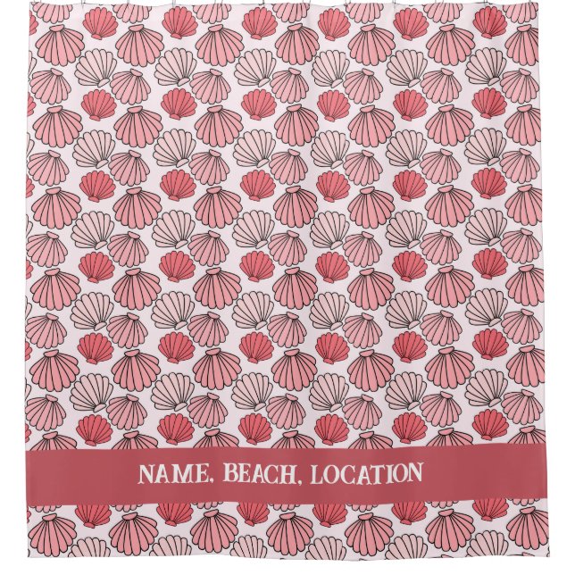 Rose Seashell Pattern Shower Curtain – Custom Text (Front)