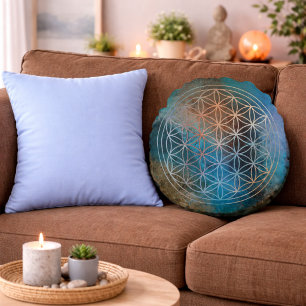 Rose Serenity Flower of Life Round Cushion