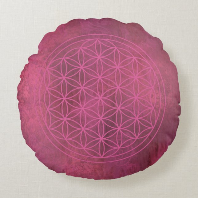 Rose Serenity Flower of Life Round Cushion (Front)
