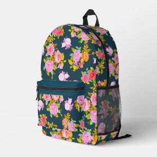 Rose Shabby Vintage Navy Printed Backpack