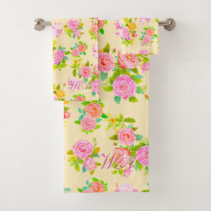 Rose Shabby Vintage Yellow Bath Towel Set