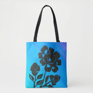 Rose Silhouette Blue Print Shoulder Tote Bag