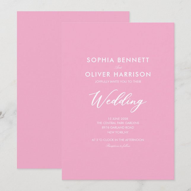 rose SIMPLE modern elegant WEDDING INVITE (Front/Back)