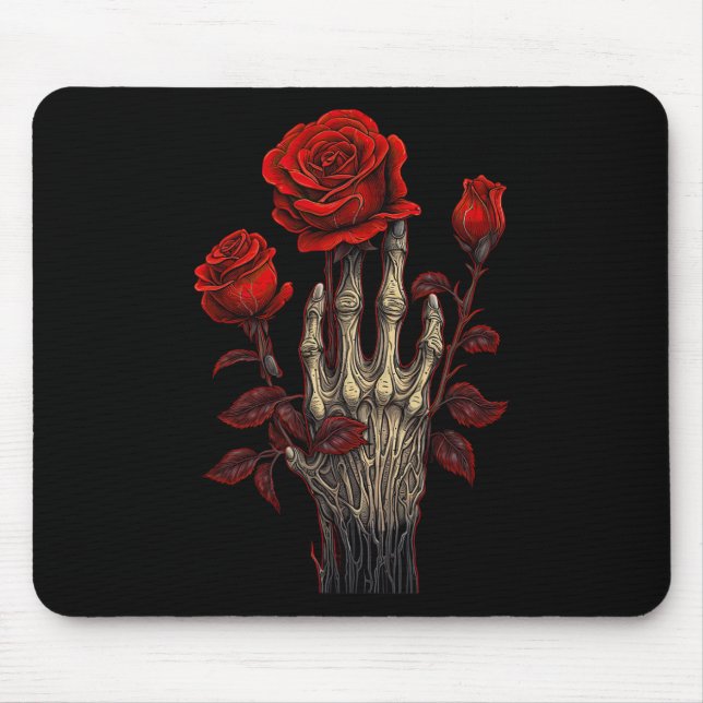 Rose Skeleton Skull Hand Red Flower Rose 1  Mouse Mat (Front)