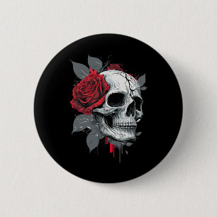 Rose Skeleton Skull Hand Red Flower Rose  6 Cm Round Badge