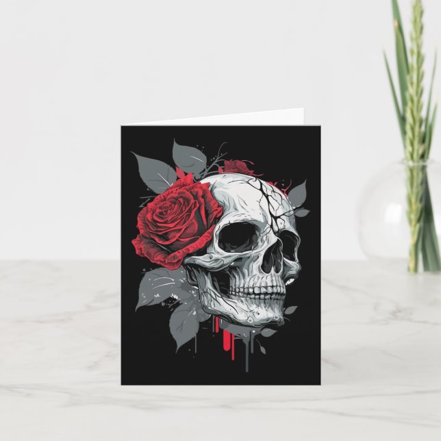Rose Skeleton Skull Hand Red Flower Rose  Card (Front)